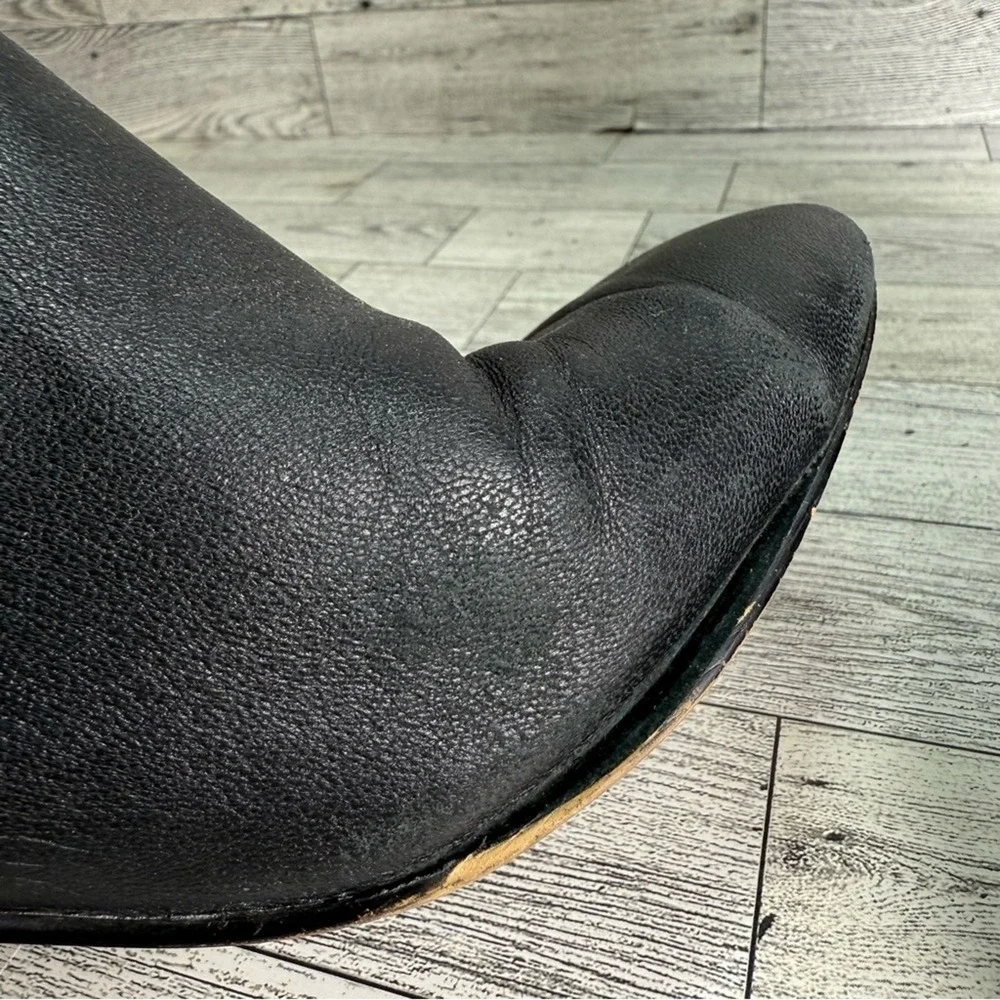 Talbots Bit Detail Ankle Boots Womens 8.5M‎ Black Leather Block Heel Zip GOOD